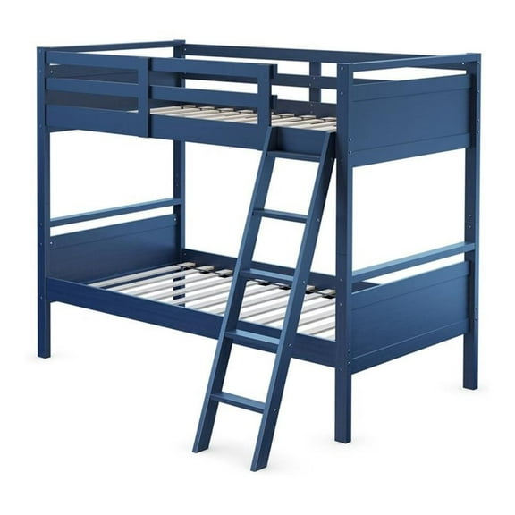 Pemberly Row Contemporary MDF and Wood Twin Over Twin Bunk Bed in Navy