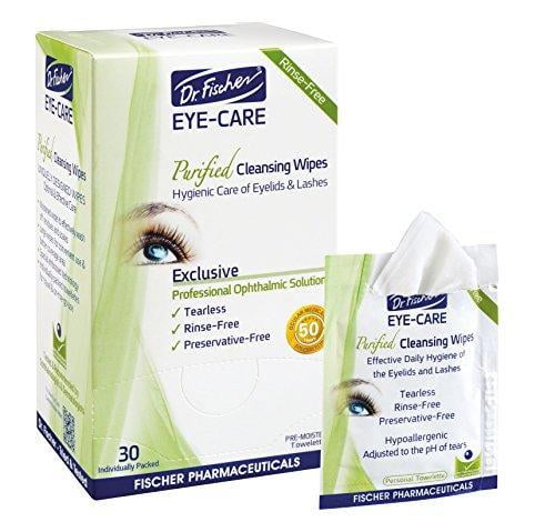 Dr. Fischer Eyelid  Wipes, Eye Wipes Cleaner, Eye Cleansing Pads. Purified, Non-Irritating & Hypoallergenic. Eye Makeup Remover, 30 Count. Large Size