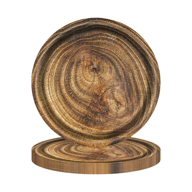 Fesfesfes 10 Pieces Camping Themed Plates Natural Wood Grain Color Paper Plates Disposable Tableware Suitable for Party Birthday