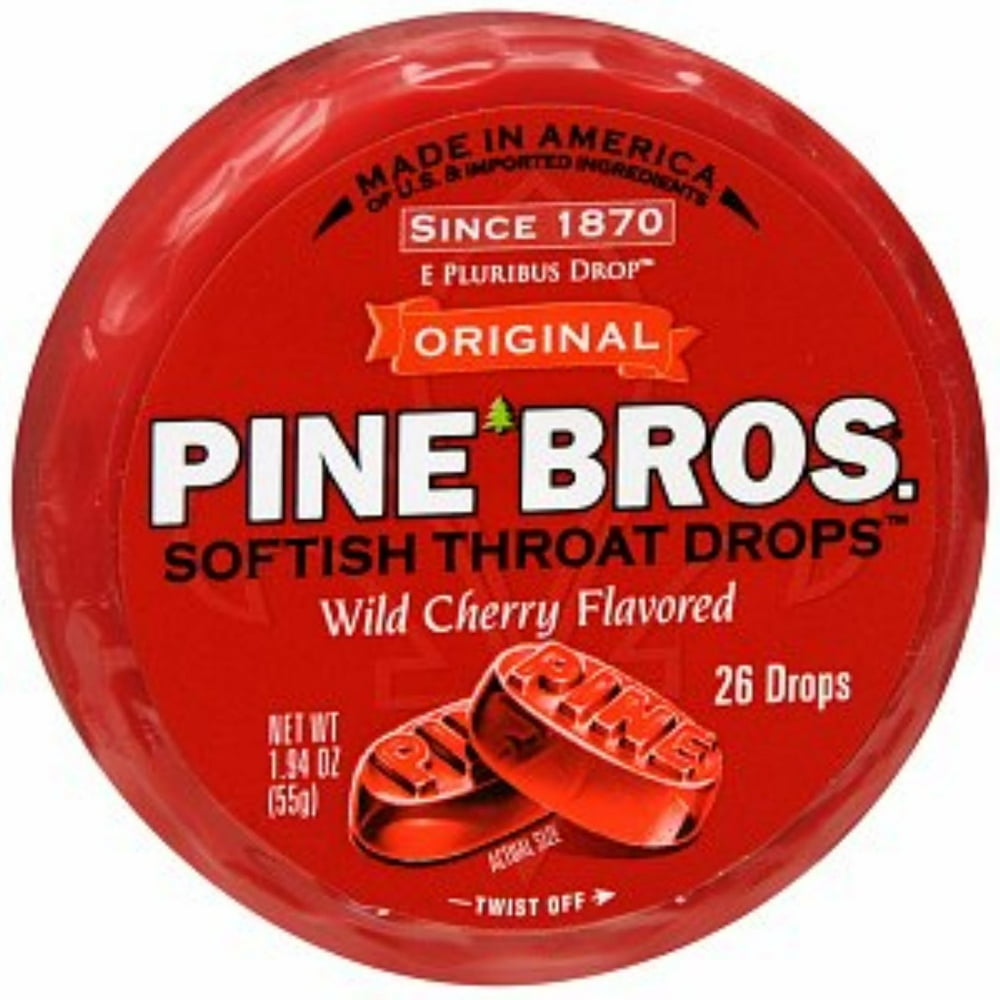 4 Pack Pine Bros. Original Softish Throat Drops, Wild Cherry 26 ea