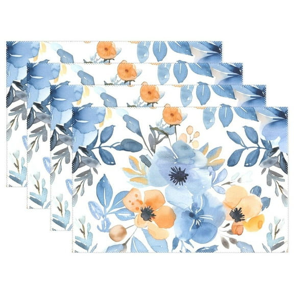 Flowers Leaves Painting 12×18 inch Placemats Heat Resistant Washable Foldable Rectangular Placemats Set Decoration Indoor Outdoor for Kitchen Dining Table 1PC