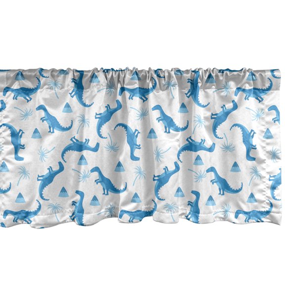 Ambesonne Dino Valance Pack of 2, Dinosaurs Palms and Volcano, 54"X18", Blue Pale Blue and White