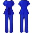 thumbnail image 3 of Women's 2 Piece Outfits Suit Set Short Sleeve Peplum Top Flared Pants Sets Business Pantsuits, 3 of 4
