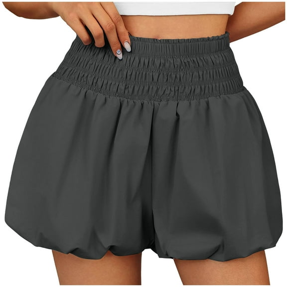 Tnhcen Women's High Waisted Voluminous Lantern Shorts - Lightweight Stretchy Elastic Waist Casual Pockets Workout Travel Shorts S-2XL