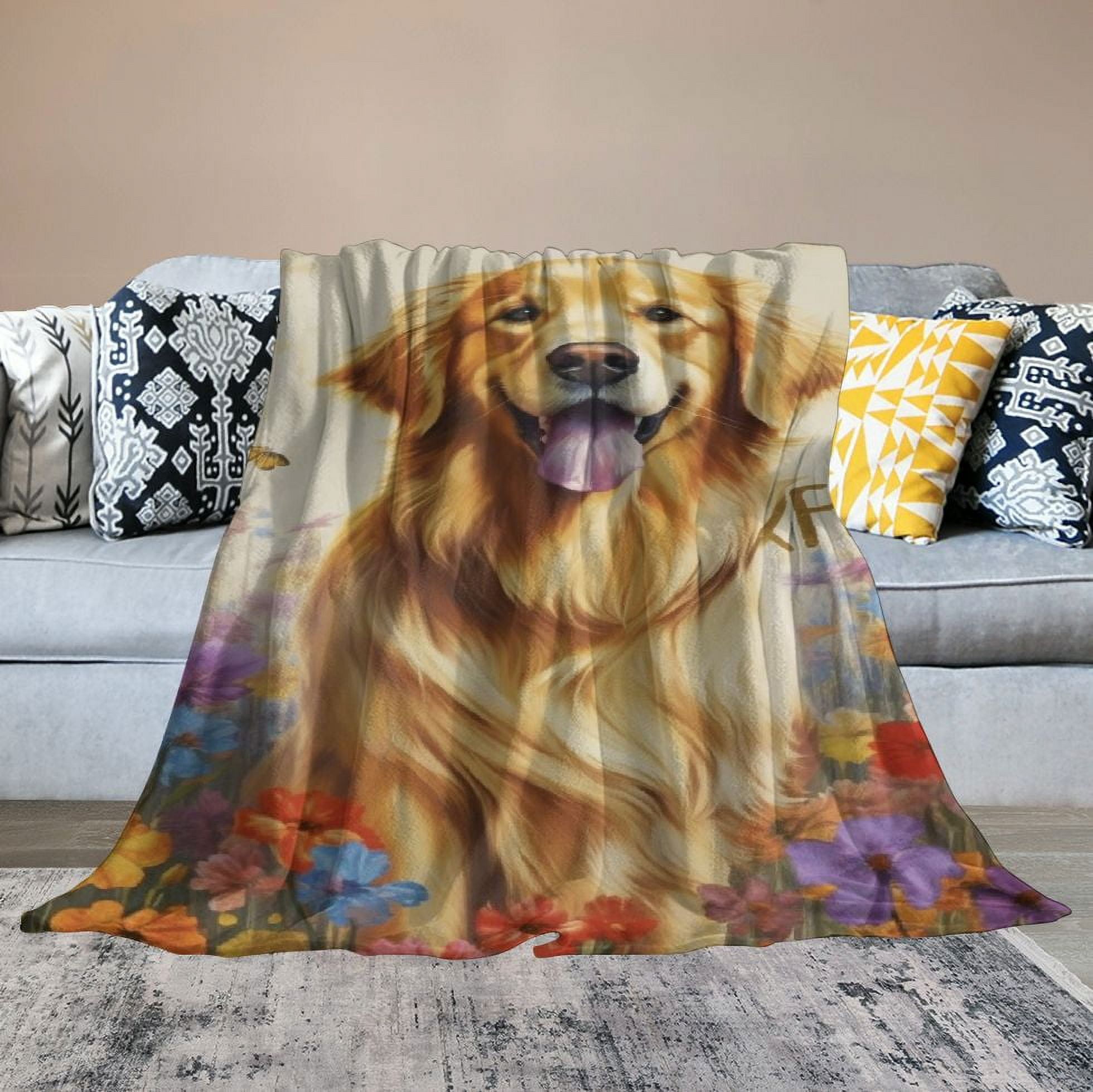 ARISTURING Golden Retriever Blanket Gifts - 40x50 Inches Cute Throw Blanket for Dog Lovers, Kids, Girls & Boys - Beige Soft Fuzzy Blankets for Couch, Sofa & Bed