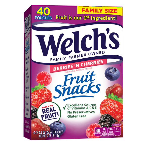 Welch's Berries 'n Cherries Fruit Snacks Family Size, 0.9 oz, 40 count