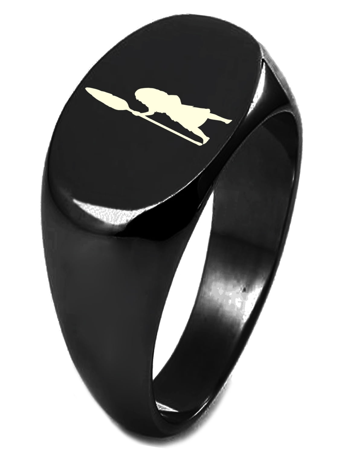 Black Ip Plated Sterling Silver Disney Princess Moana Engraved Oval Flat Top Polished Ring