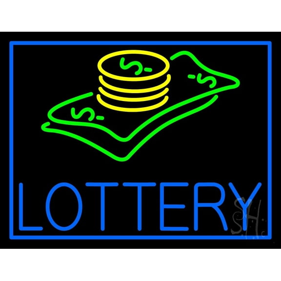 Blue Lottery Logo LED Neon Sign 15 x 19 - inches, Black Square Cut Acrylic Backing, with Dimmer - Bright and Premium built indoor LED Neon Sign for Defence Force.