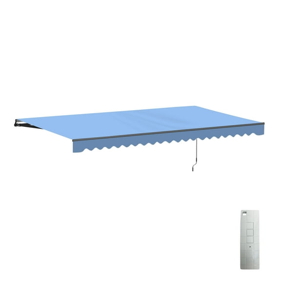 ALEKO Motorized Retractable Patio 20 x 10 ft Awning Sky Blue Home Canopy