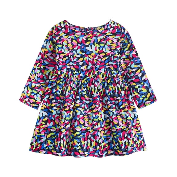 Zpanxa Girls' Dresses Girls' Long Sleeve Colorful Abstract Print Dress Round Neck A-Line Casual Holiday Kids Outfit