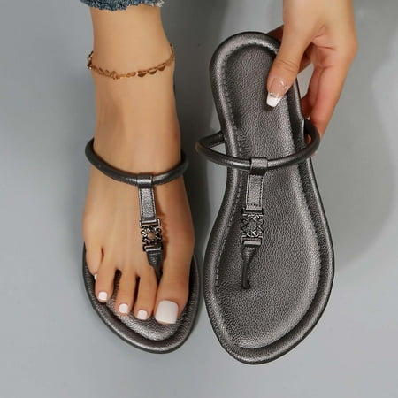 

Kukoosong Summer Women Sandals Casual Beach Sandals for Women Summer Fashion Slippers Round-toe Solid Color Flip-flops Flat Sandals Black Size 38