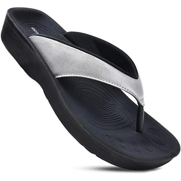Aerothotic L0313-SIL-6 Femmes Confortables Tongs Sandale&44; Argent Nacré - Taille 6