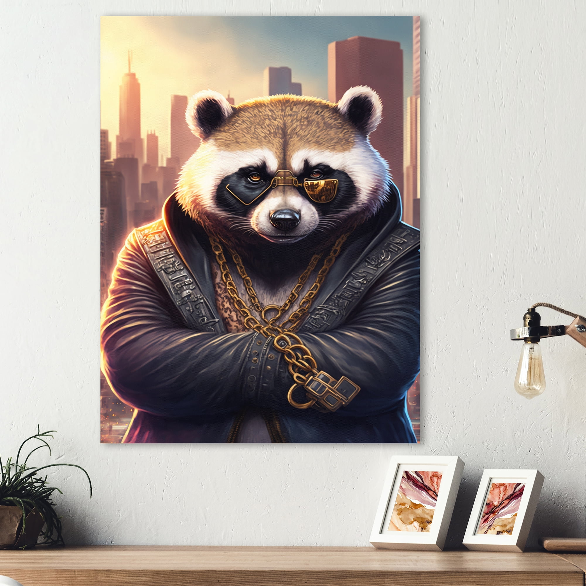 Designart Panda Gangster In NYC II Canvas Wall Art