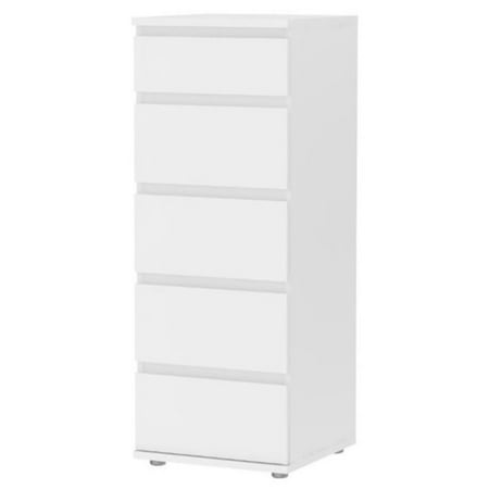 Pemberly Row Modern Sturdy 5 Drawer Tall Narrow Chest In White For