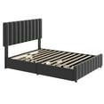 thumbnail image 3 of Queen Bed Frame, Linen Quilted Upholstered Platform Bed with Adjustable Headboard & 4 Storage Drawers, Sturdy Wooden Slats Support, 3 of 6