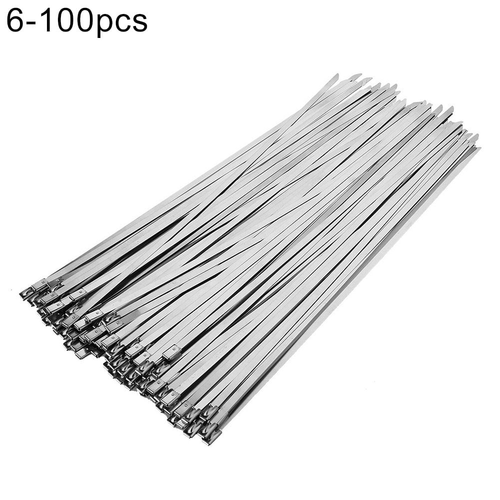 100 Piece Set Stainless Steel Cable Zip Ties w/ Self-Locking Head 0.18" X 14" 
