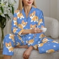 thumbnail image 6 of Pajama Sets for Women 2 Pcs, Kawaii Corgi Button Down Long Sleeve Sleepwear Lounge PJ Sets, 6 of 6