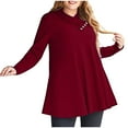 thumbnail image 6 of Women's Plus Size Long Sleeve V Neck Tops Buttons Tunic Shirts Solid Color Flowy Pleated Blouses Pullovers Red,4XL, 6 of 6