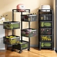 thumbnail image 3 of Rotating Storage Rack with Lockable Casters & Stainless Steel Removable Storage Basket Fruit and Vegetable Storage Rack for Kitchen Bathroom Storage Basket Rack Bedroom (Black, 3 Tier), 3 of 8