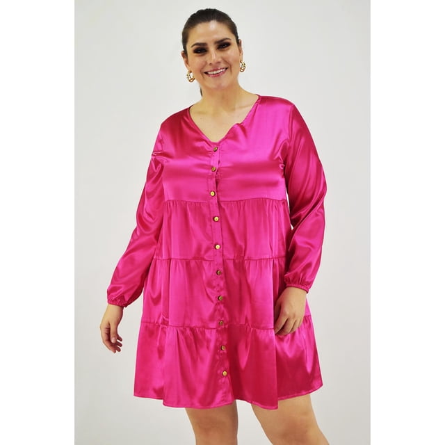 Vestido de satín Roman Fashion Tallas Extras 1250 Fiusha Fucsia 36