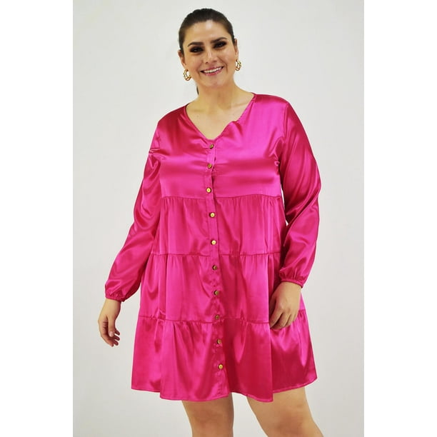 Vestido de satín Roman Fashion Tallas Extras 1250 Fiusha Fucsia 36