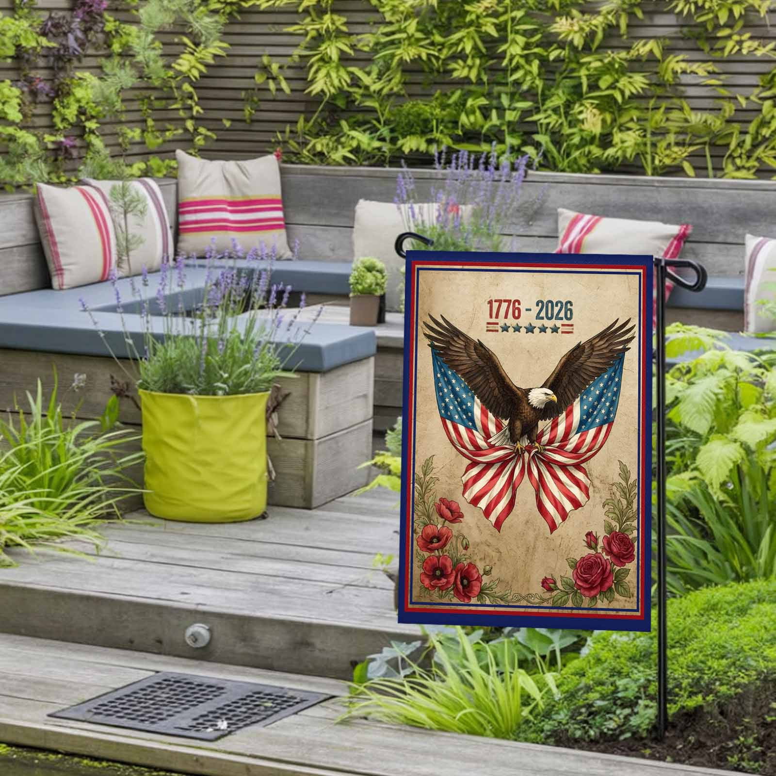 4th of July Garden Flags Majestic Bald Eagle Garden Flag Double Sided Welcome Flag Patriotic USA Flag Roses Independence Day Yard Flags for Outdoor Lawn Porch Memorial Day Holiday Decor 28x40 Inch