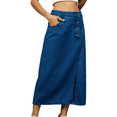 thumbnail image 4 of LYMAYTER Women Jean Skirt Casual Side Slit Denim Skirt High Waisted Button Mid-Length Skirt with Pockets, 4 of 9