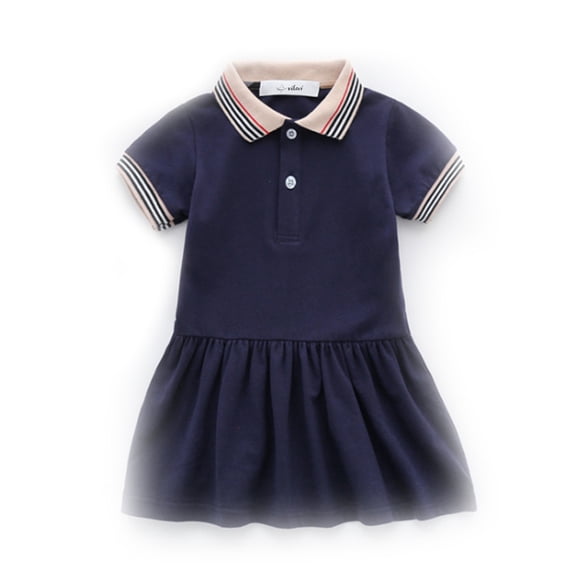 vilavi Women's clothing,Short Sleeve Striped Collar Casual Cotton Summer Pleated Shirt Dresses