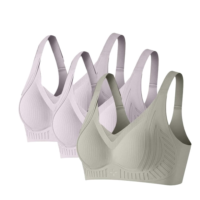 Amzcrzy 3PC Womens Bras Comfortable Supportive Lift Push up Bra Trendy Solid Color Ribbed Seamless T Shirt Bra M