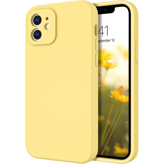 iPhone 12 Case, iPhone 12 Silicone Case, Liquid Silicone Case with Full Camera Lens Protection Microfiber Lining Shockproof Protective Phone Cases Cover for iPhone 12 6.1 inch, Yellow