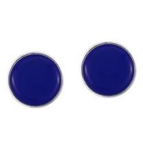 Alluring Round 12mm Navy Blue Lapis Circle Sterling Silver Post Stud Earrings