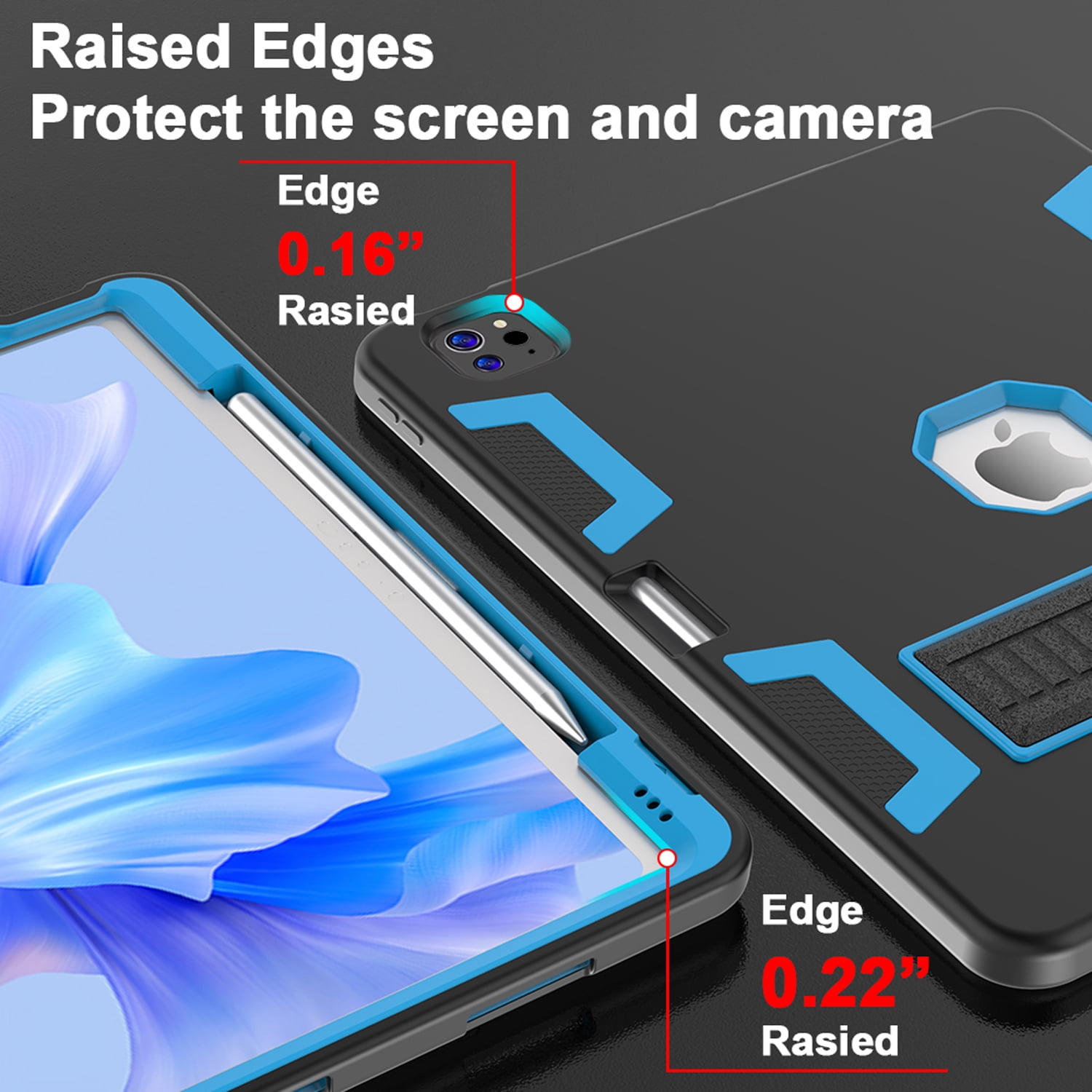 Decase Rugged Case Compatible with Apple iPad Pro 13 Inch (M5) 2025 / (M4) 2024,Shockproof Protective Cover with Built-in Stand & Pencil Holder,Heavy Duty Hard Cover,Blackblue
