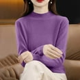 thumbnail image 5 of Women's Mock Neck Sweater Classic Long Sleeve Soft Knit Pullover Warm Slim Fit Fall Winter Top Purple XL, 5 of 6