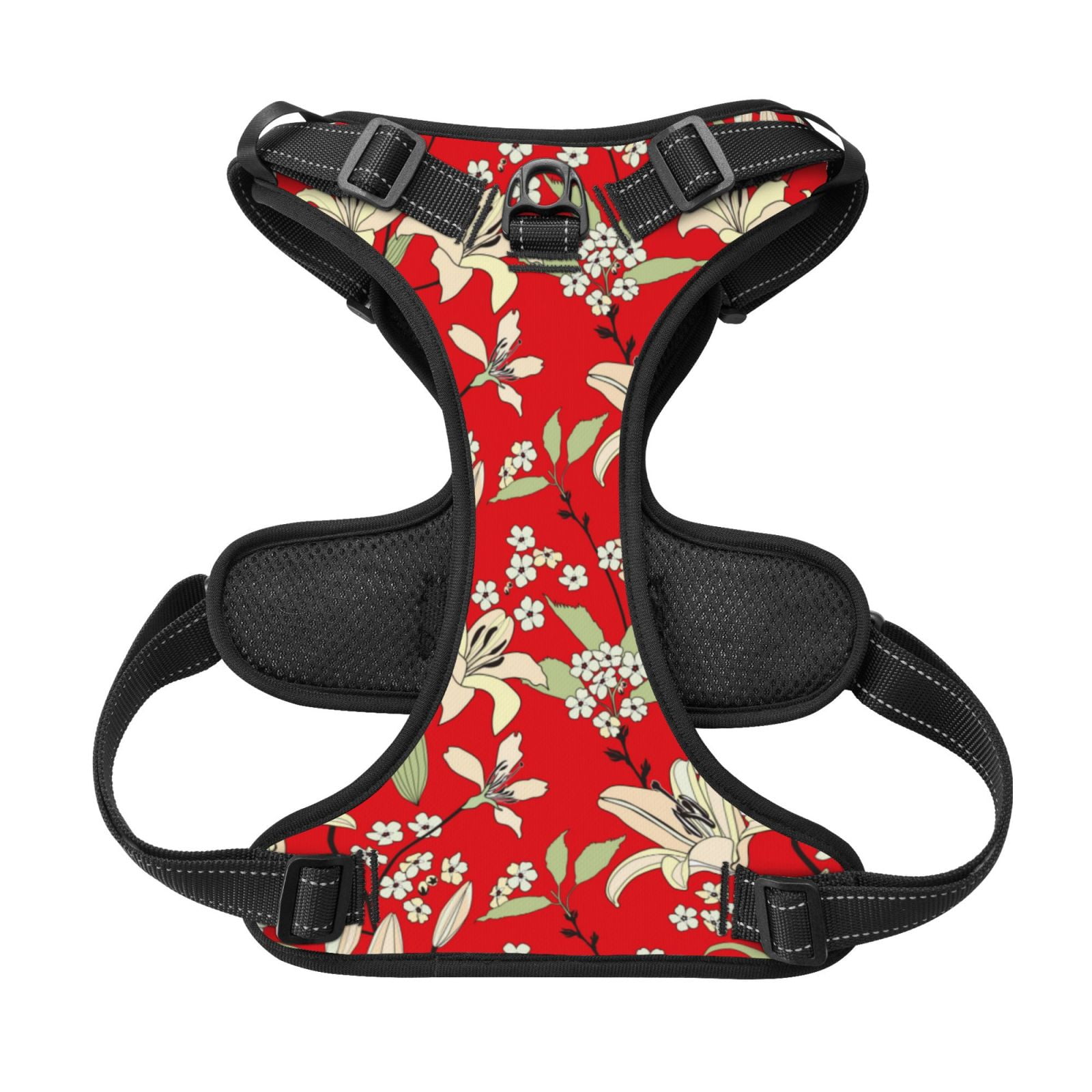 Kdxio Lilies Flowers Print No Pull Dog Harness Adjustable Reflective Oxford Easy Control Medium Large Dog Harness for Training and Everyday-Large