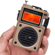 Portable Full Band Shortwave Radio, Bluetooth Speaker Support MicroSD, FM MW WB SW Receiver, with Backlit for Camping(Khaki)