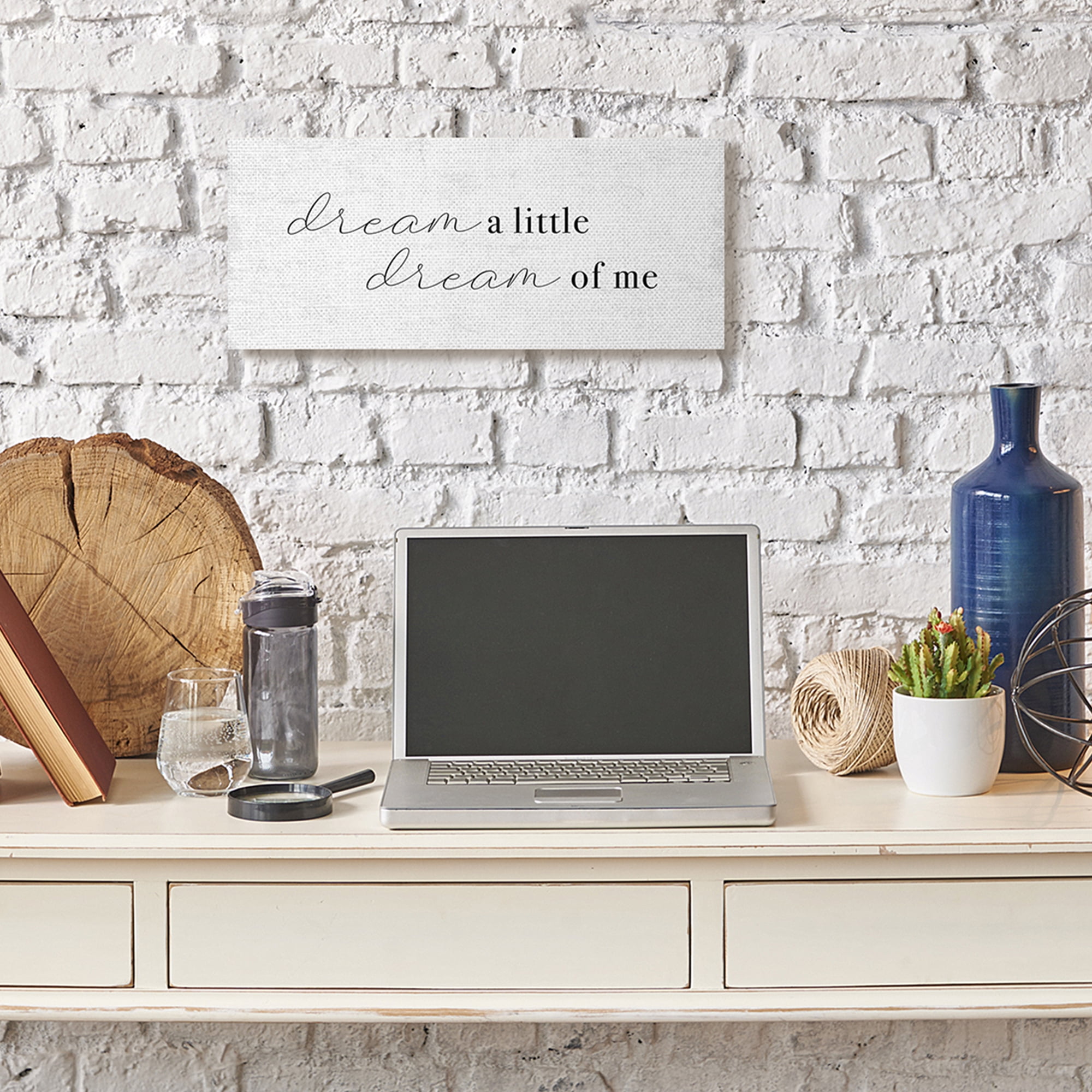 Stupell Industries Dream of Me Romantic Phrase Simple Rustic Charm Inspirational Painting Gallery Wrapped Canvas Art Print Wall Art, 10 x 24