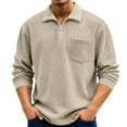 thumbnail image 2 of Sweatshirts For Men Long Sleeve Waffle Shirts Quarter Zip Loose Pullover Tops Lightweight Trendy Sweatshirts With Pocket Khaki L, 2 of 6