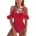 thumbnail image 1 of Women's Red Off The Shoulder Ruffles One Piece Swimsuit, 1 of 3