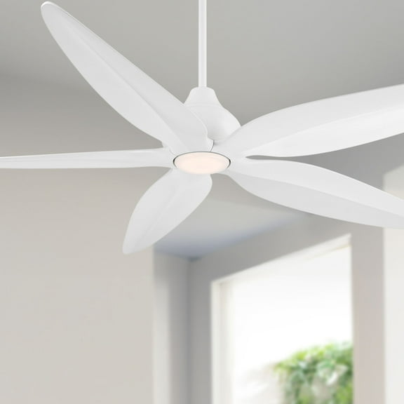 Casa Vieja 60" Lotus Bay Modern Indoor Outdoor Ceiling Fan 5 Blade LED Light Remote Control Matte White Finish Bedroom Damp Rated