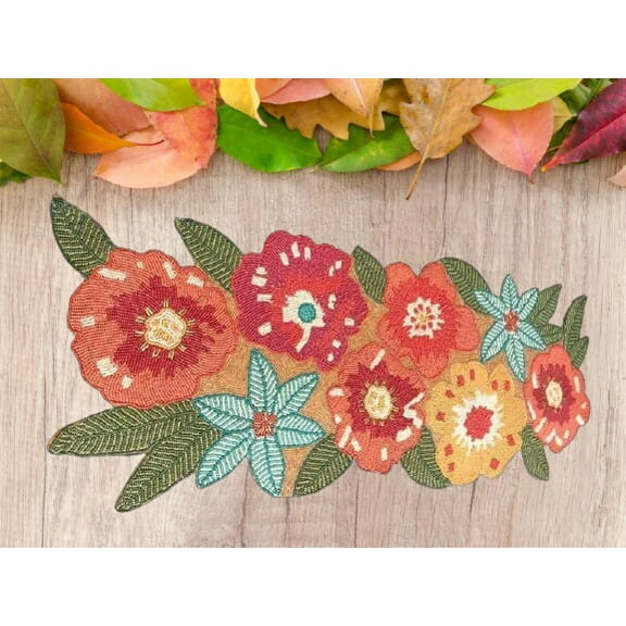 Beaded Table Runner, Multicolor Floral Table Runner, Fall Table Runner 13X36 Inch