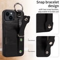 thumbnail image 2 of ShellTech for Ring Holder iPhone 15 Case , Shockproof Leather Hand Strap Kickstand Card Slot Case TPU Back Cover for iPhone 15,Black, 2 of 9