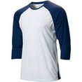 thumbnail image 2 of Complete Game 3/4 Sleeve Baseball Shirt, Adult 2X-Large, White with Navy Sleeves, 2 of 3