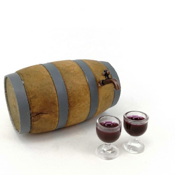 Miniature Red Wine Barrel Set 1 Set Wine Cellar Decoration Pub Bar Decor Party Supplies with Faucet and Wine Glass