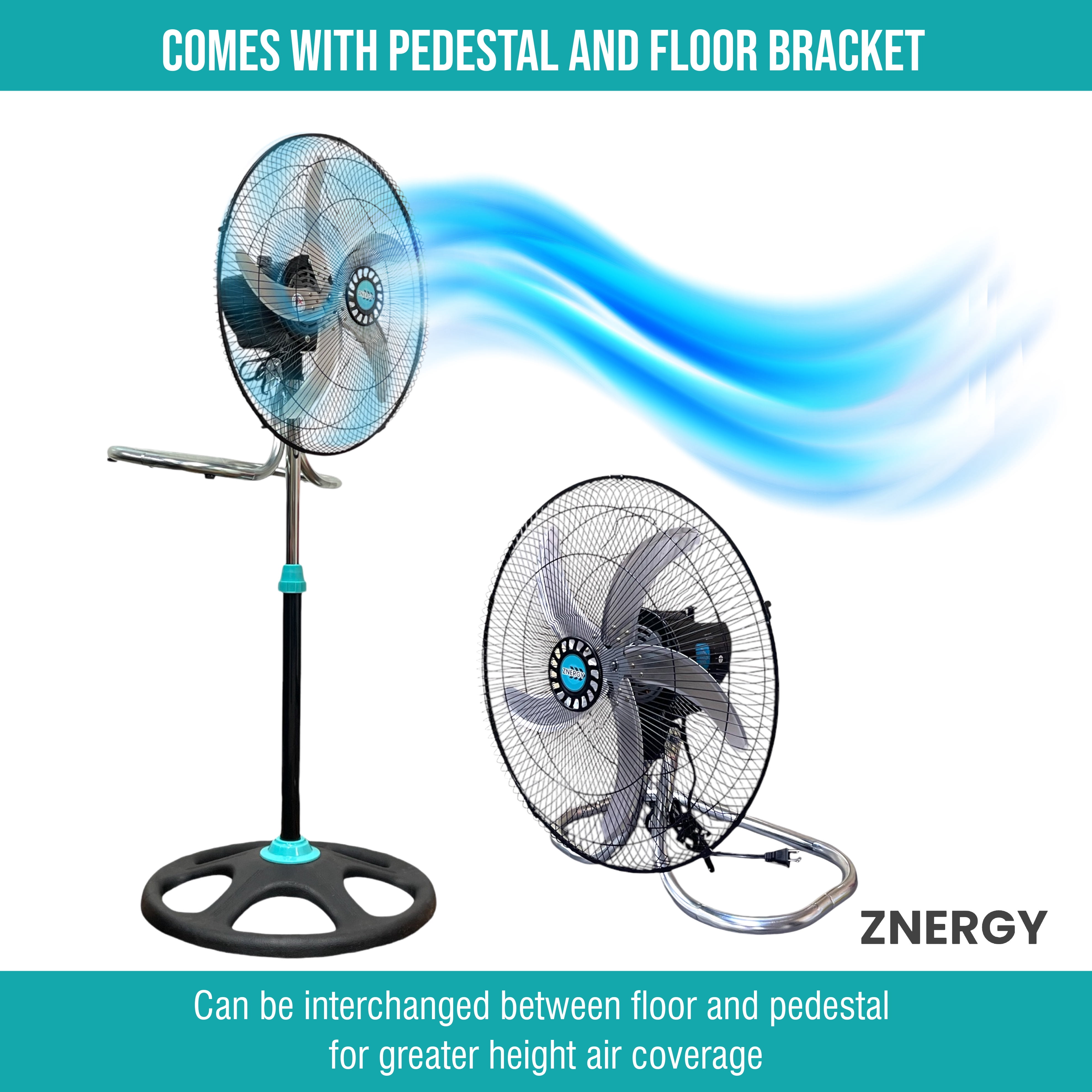 ZNERGY 2 PACK 18 Inch 2 in 1 Modern Industrial Floor And Stand Fans 3 Speeds Metal Blades Oscillation