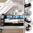 thumbnail image 3 of AENKYO Twin Size Corner Daybed with Desk & Storage, Reversible LED Bed Frame with Charging Station & Drawers, Black, 3 of 8