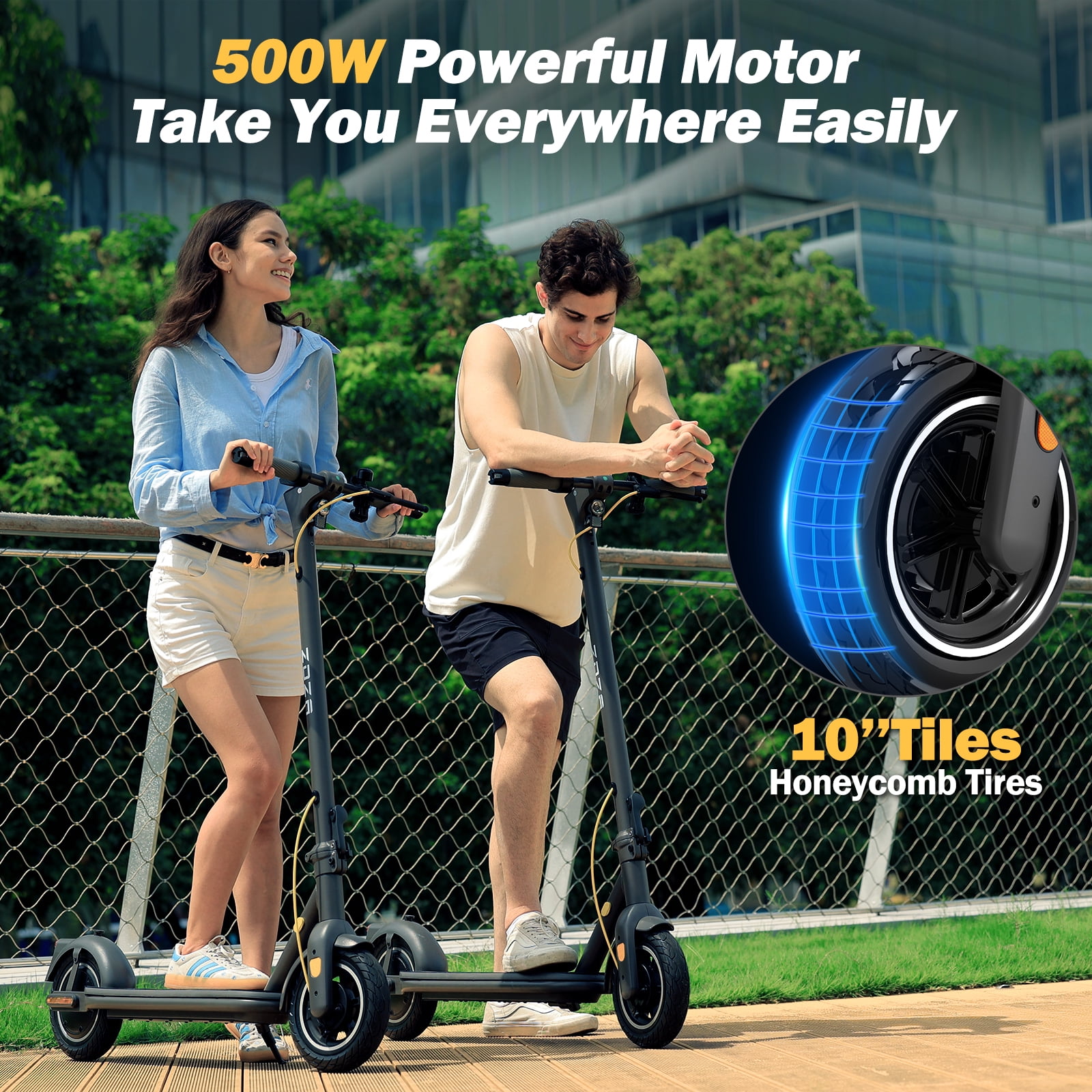 ZDZA 500W Electric Scooter, 20MPH 10"Tire Escooter with Turn Signal, Foldable Commuting Electric Scooter for Adults 10.4Ah, UL 2272