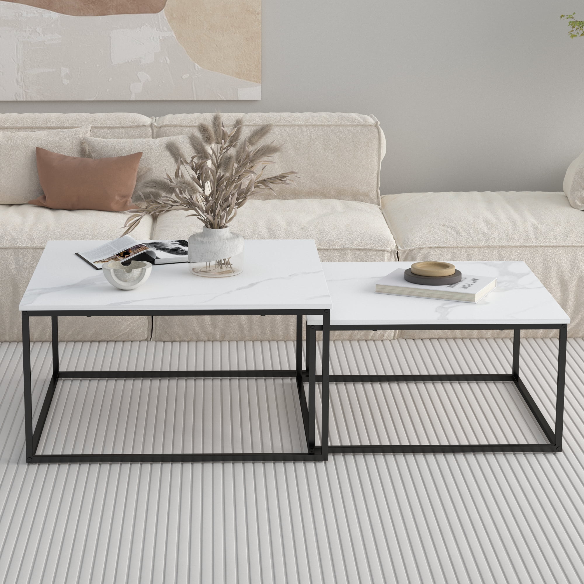 Chnnmbrn Storage Wood and Metal Coffee Table, White