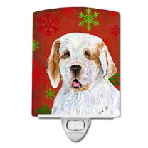 Caroline's Treasures SS4707CNL Clumber Spaniel Red and Green Snowflakes Holiday Christmas Ceramic Night Light, 6x4x3",