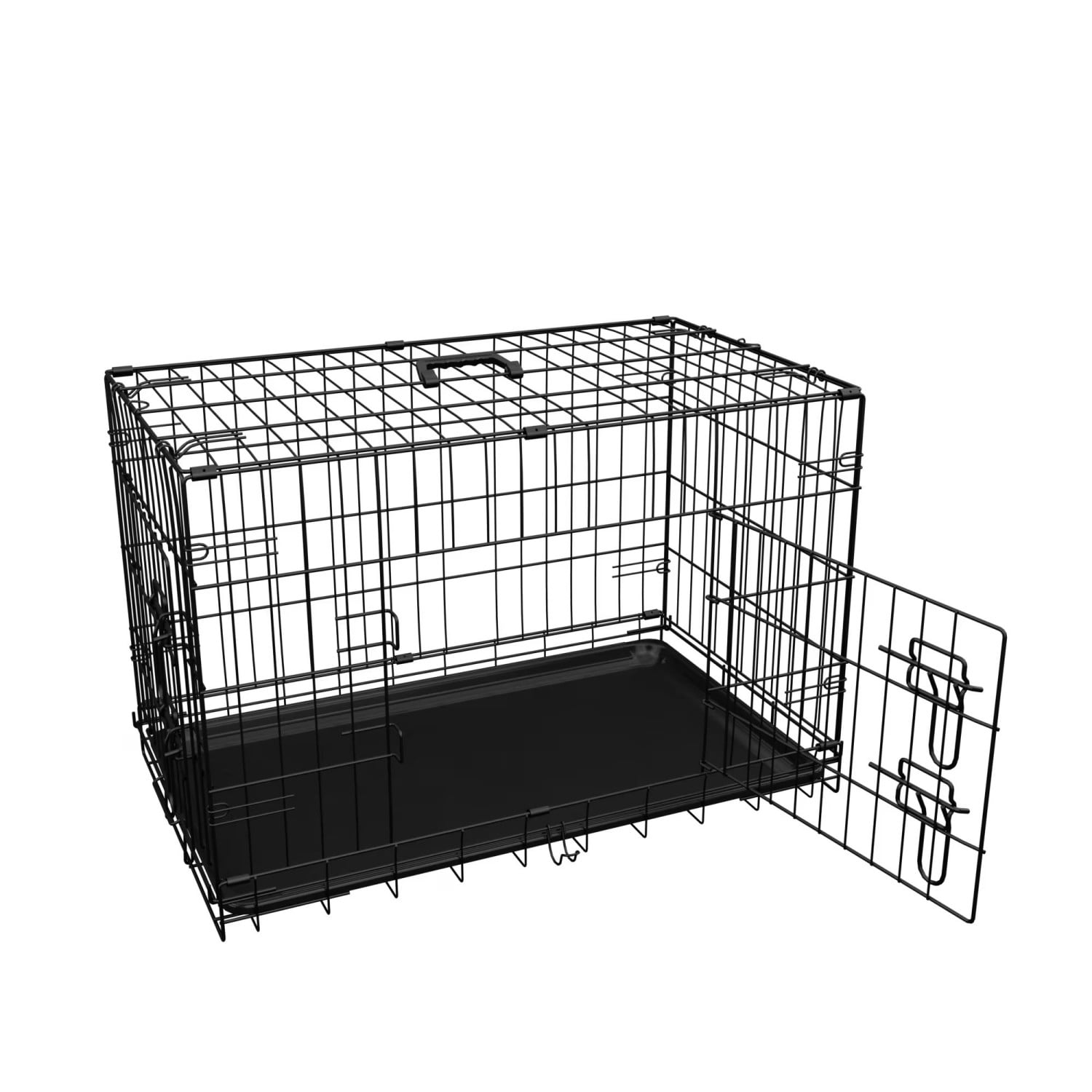 42" Large Dog Crate, Large Folding Metal Wire Dog Cage with Divider & Leak-Proof Tray, Double Door Pet Crate for Indoor Outdoor Travel, Black