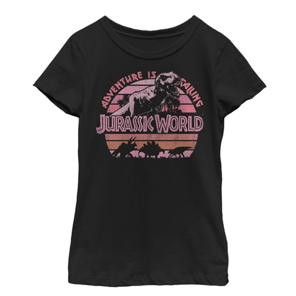 Girl's Jurassic World Retro Adventure is Calling  Graphic Tee Black Large